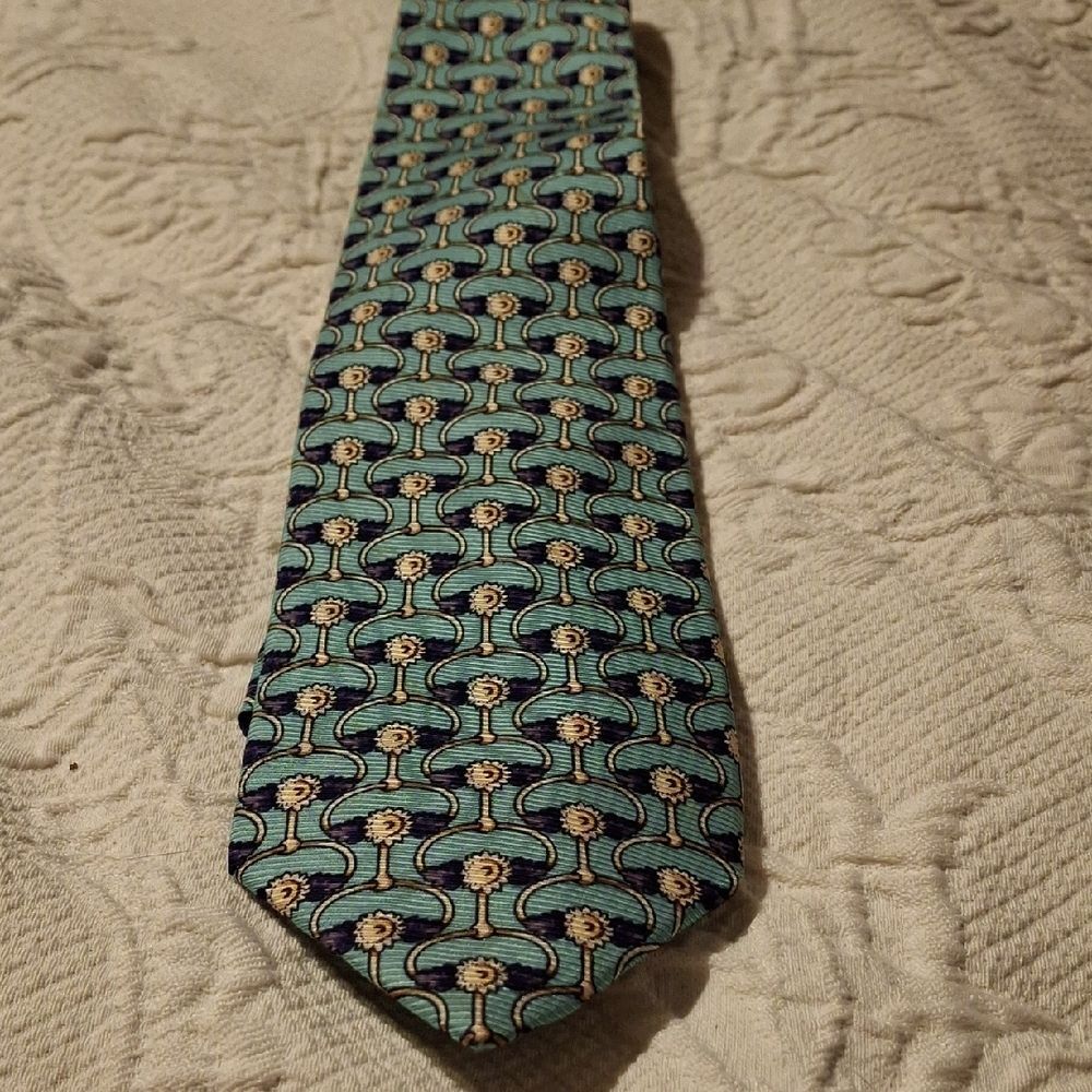 Robert Talbott Teal and Navy Geometric Tie